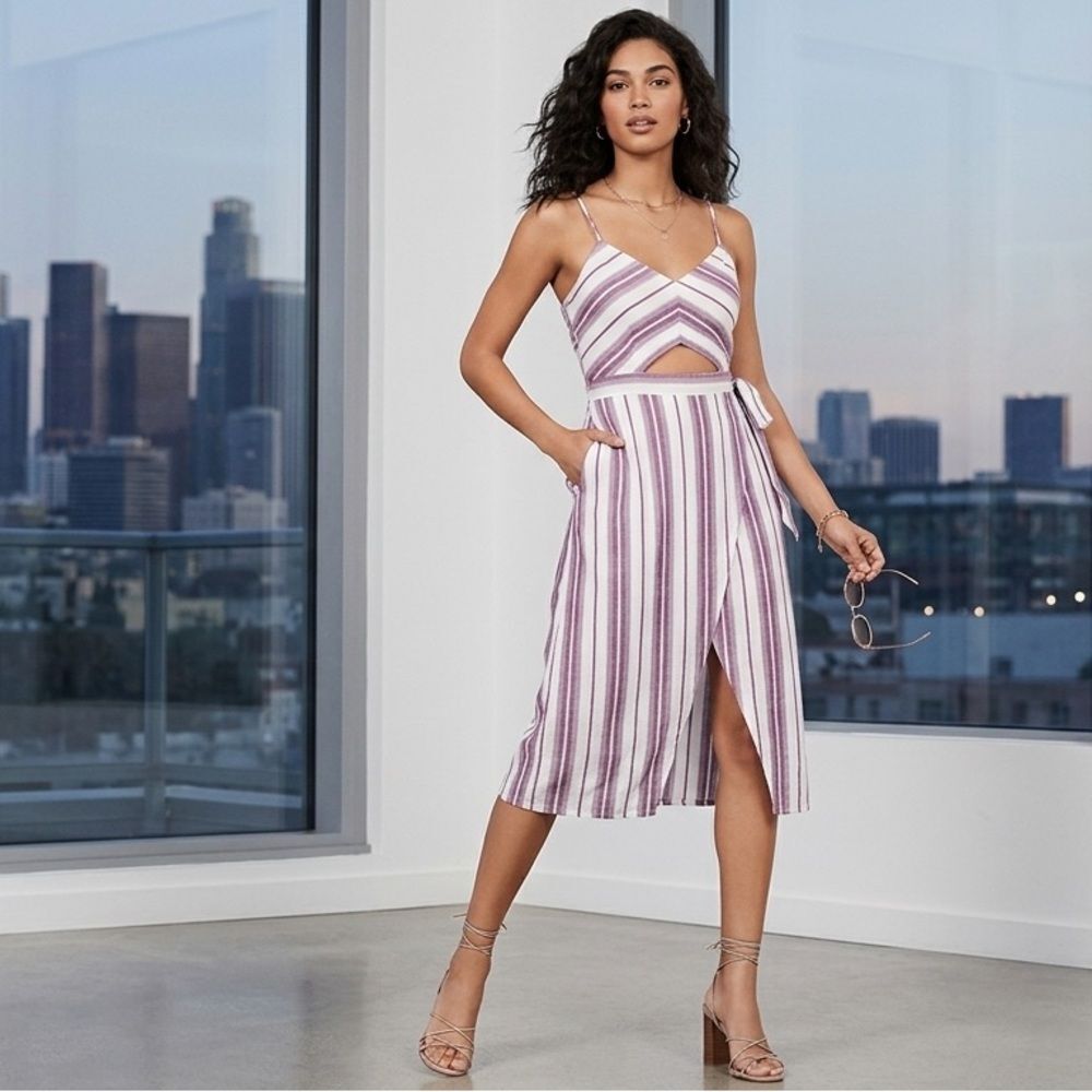 Express Purple & White Striped Cutout Wrap Midi Dress - Size 2